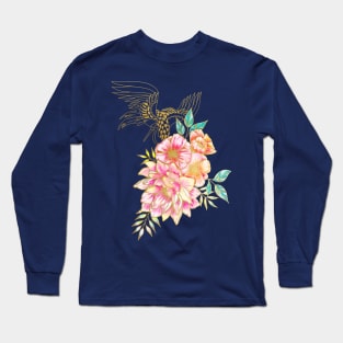 Gilded Peonies and Crane Long Sleeve T-Shirt